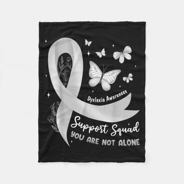 Support Team Dyslexia Awareness Silver Ribbon Fleece Blanket (Front)