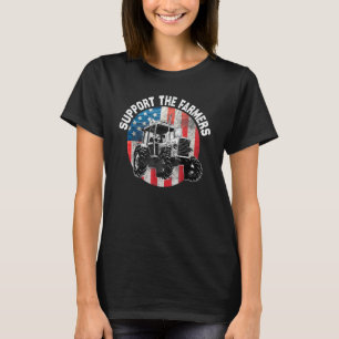 Support The Farmers Tractors Us Flag Patriotic Far T-Shirt