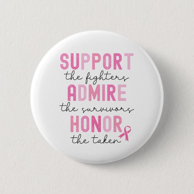 Support The Fighters Breast Cancer Pink Ribbon 6 Cm Round Badge (Front)