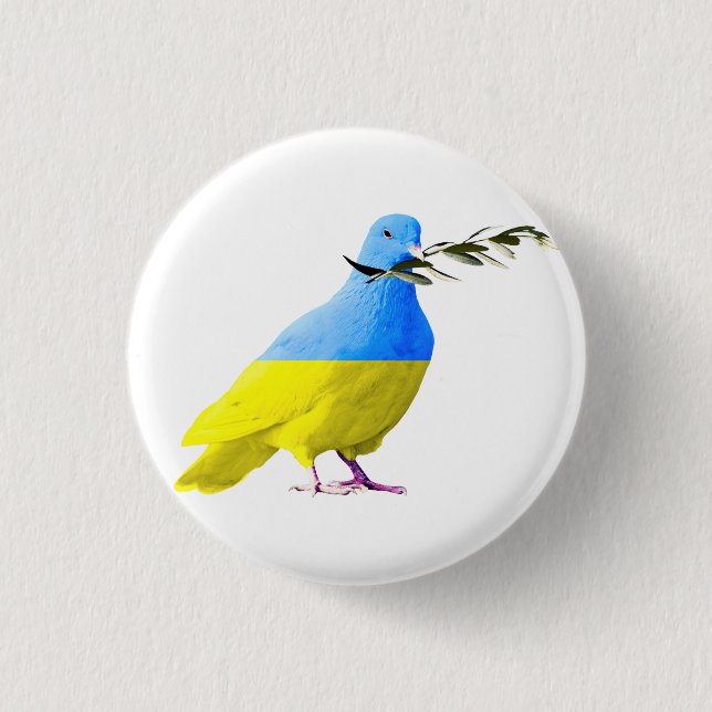 Support Ukraine Button Peace Dove Ukrainian Flag (Front)