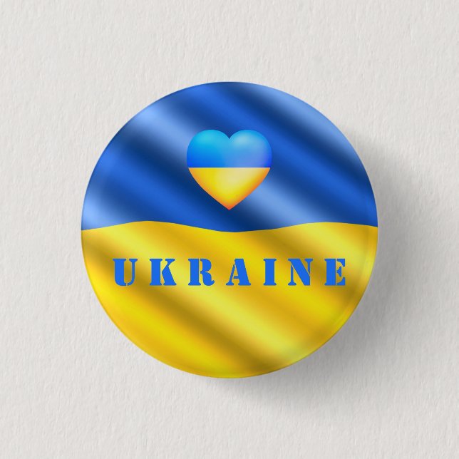 Support Ukraine Button Ukrainian Flag Heart (Front)