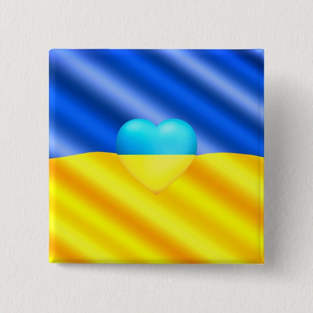 Support Ukraine Button Ukrainian Flag - Heart (Front)