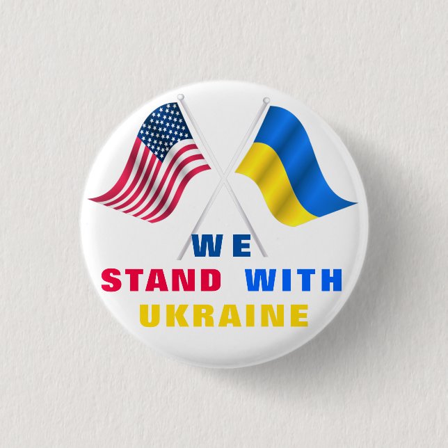Support Ukraine Buttons USA and Ukrainian Flags (Front)