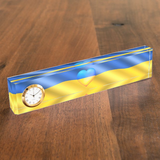 Support Ukraine Desk Plate Ukrainian Flag (Side)