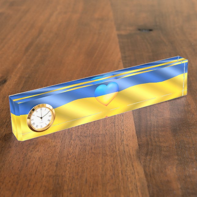 Support Ukraine Desk Plate Ukrainian Flag Heart (Side)