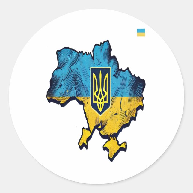 Support Ukraine – Free Ukraine Map With Flag Tryzu Classic Round Sticker (Front)