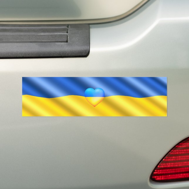 Support Ukraine - Freedom - Peace - Ukraine Flag  Bumper Sticker (On Car)