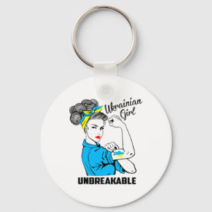 Support Ukraine Girl Unbreakable Strong Ukrainian Key Ring