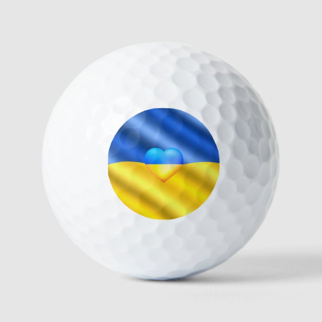 Support Ukraine Golf Balls Ukrainian Flag Heart (Front)