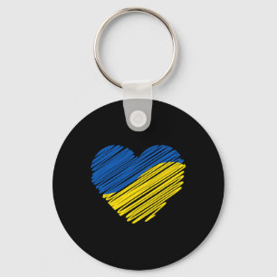 Support Ukraine Heart Ukrainian Flag Key Ring