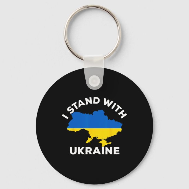 Support Ukraine I Stand With Ukraine Ukrainian Map Key Ring (Front)