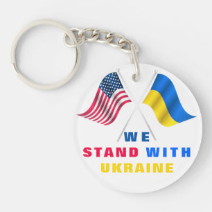 Support Ukraine Keychain USA and Ukrainian Flags