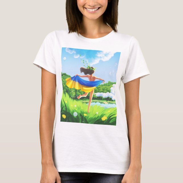 Support Ukraine Landscape T-Shirt Ukrainian Flag (Front)