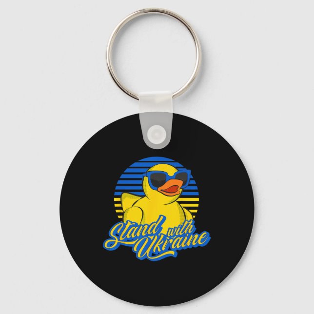 Support Ukraine Rubber Duck Ukrainian Flag Stand W Key Ring (Front)