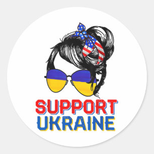 Support Ukraine Shirt Woman Flag American Ukrainia Classic Round Sticker