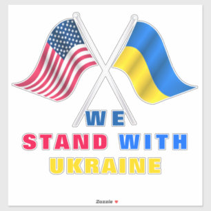 Support Ukraine Sticker USA and Ukrainian Flags