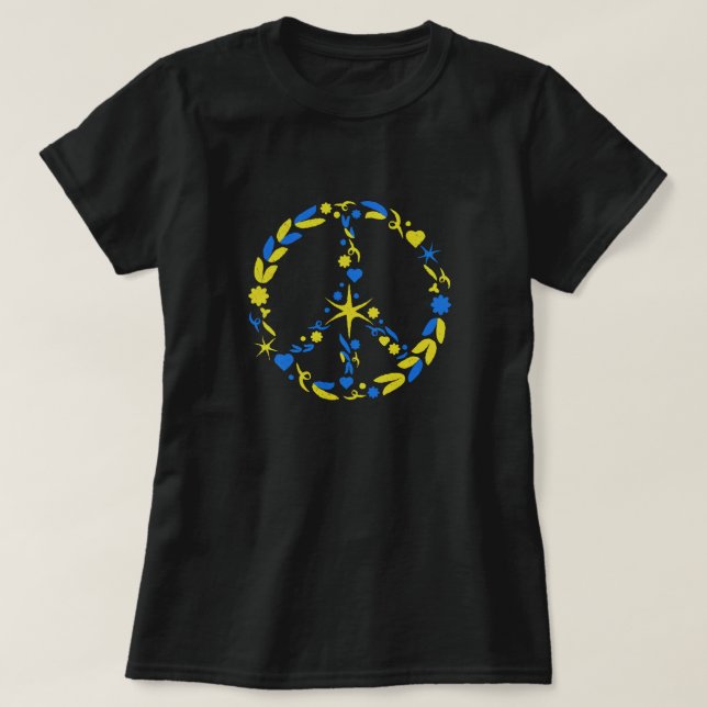 Support Ukraine T-Shirt Ukrainian Flag Peace Sign (Design Front)