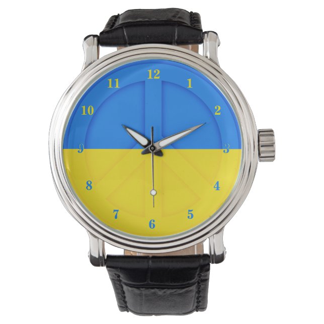 Support Ukraine Watch Peace Symbol Ukrainian Flag (Front)