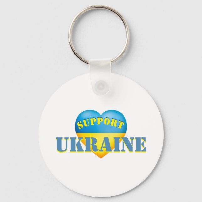 Support Ukraine Yellow and Blue Heart  Key Ring (Front)