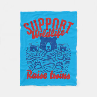Support Wildlife Raise Twins Funny Mama Bear Fleece Blanket