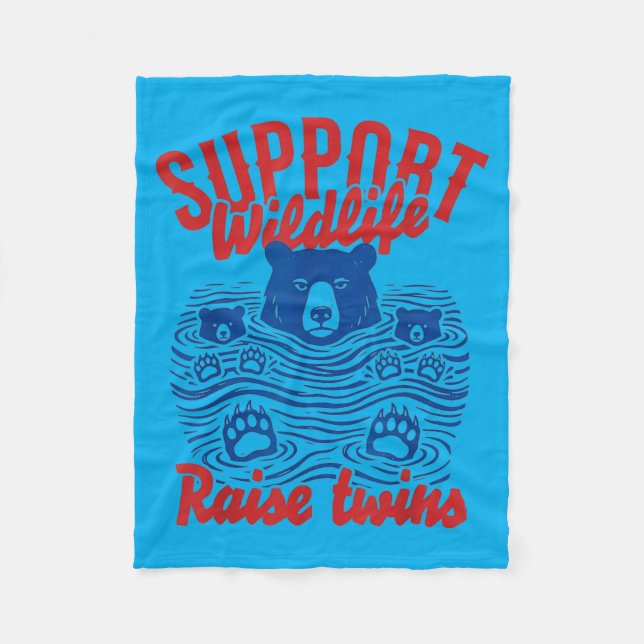 Support Wildlife Raise Twins Funny Mama Bear Fleece Blanket (Front)