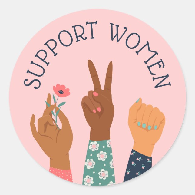 "Support Women" Feminist Classic Round Sticker (Front)