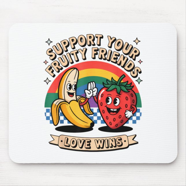 Support Your Fruity Friends Rainbow Retro Pride Lo Mouse Mat (Front)