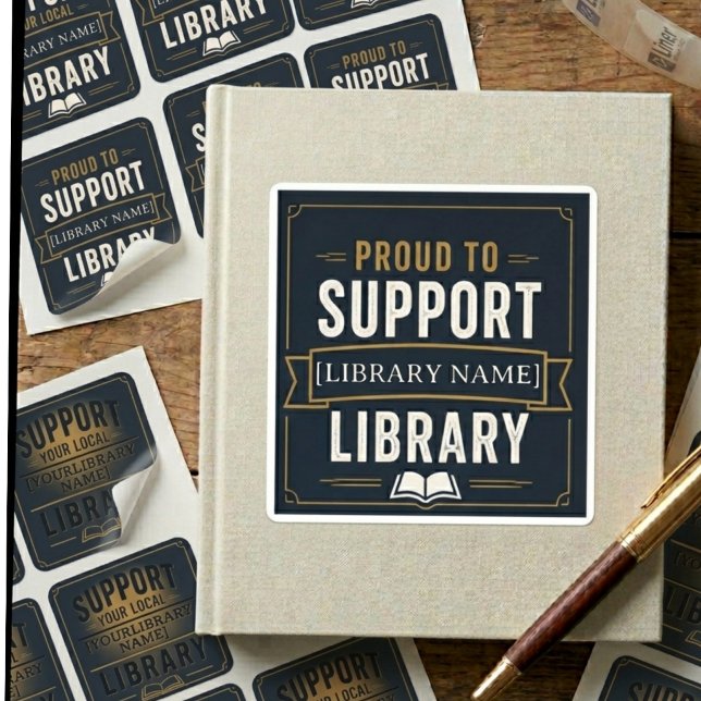 Support Your Library – Custom Library Name Design Square Sticker (Creator Uploaded)