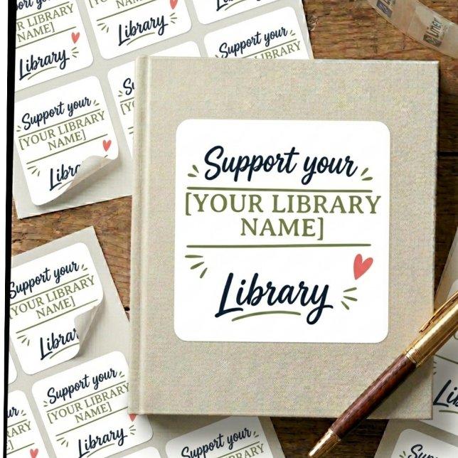 Support Your Library – Custom Library Name Design Square Sticker (Creator Uploaded)