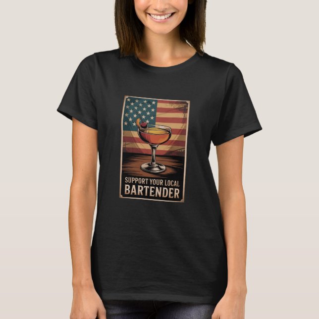 Support Your Local Bartender US Flag Beer Tee (Front)