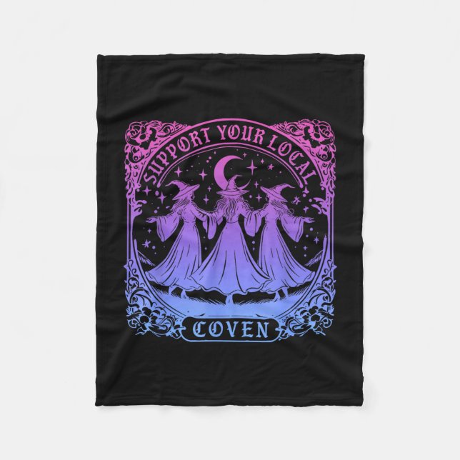 Support your local coven funny witch halloween  fleece blanket (Front)