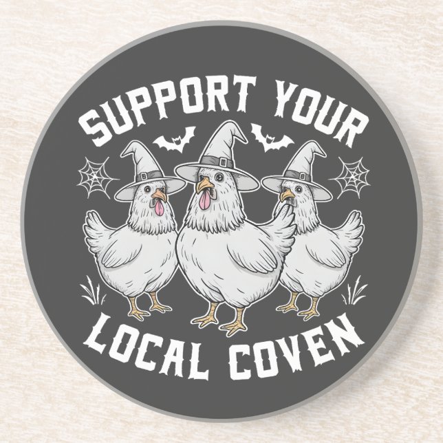 Support Your Local Coven Rooster Halloween Spooky Coaster (Front)