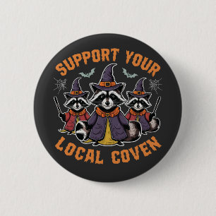 Support Your Local Coven Spooky Racoon Halloween 6 Cm Round Badge