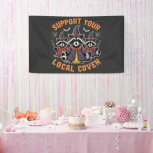 Support Your Local Coven Spooky Racoon Halloween Banner