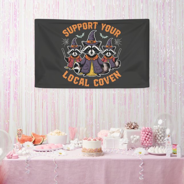 Support Your Local Coven Spooky Racoon Halloween Banner (Party)