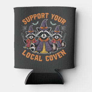 Support Your Local Coven Spooky Racoon Halloween Can Cooler