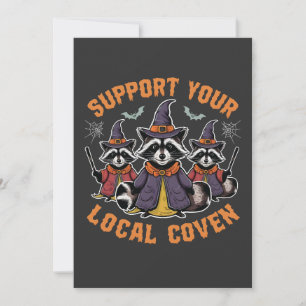Support Your Local Coven Spooky Racoon Halloween Holiday Card