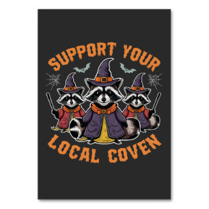 Support Your Local Coven Spooky Racoon Halloween Table Number