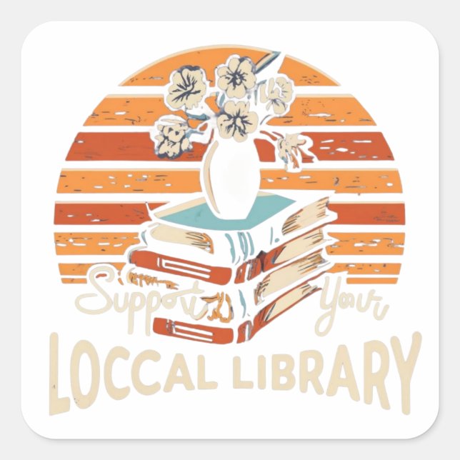 support your local library square square sticker (Front)