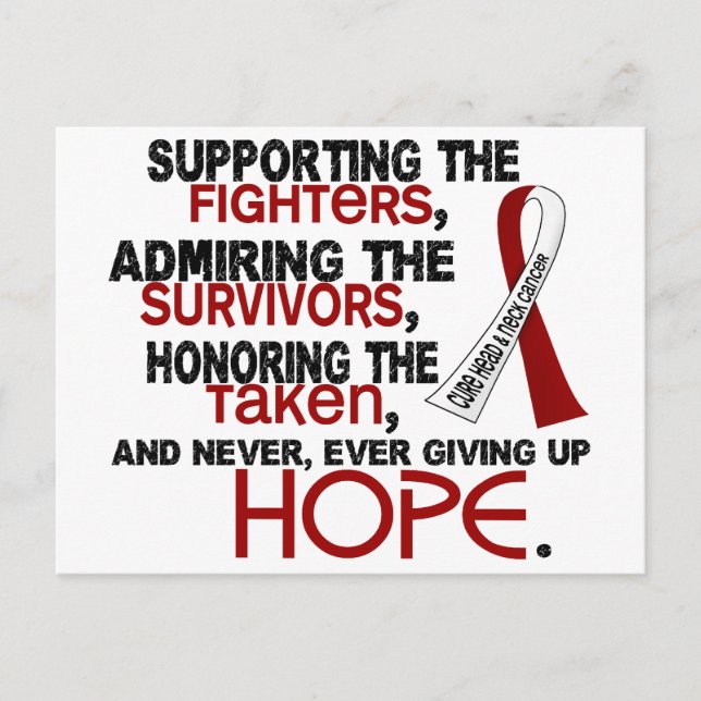 Supporting Admiring Honouring 3.2 Head Neck Cancer Postcard (Front)