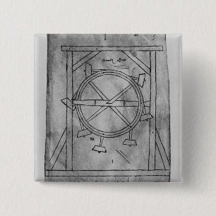 Supposedly perpetual motion mallets and wheel 15 cm square badge