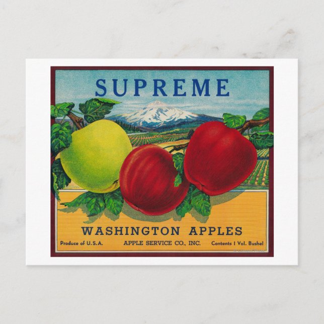 Supreme Apple Label - Washington State Postcard (Front)