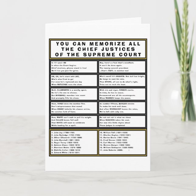 Supreme Court Chief Justice Funny Poetry Birthday Card (Front)