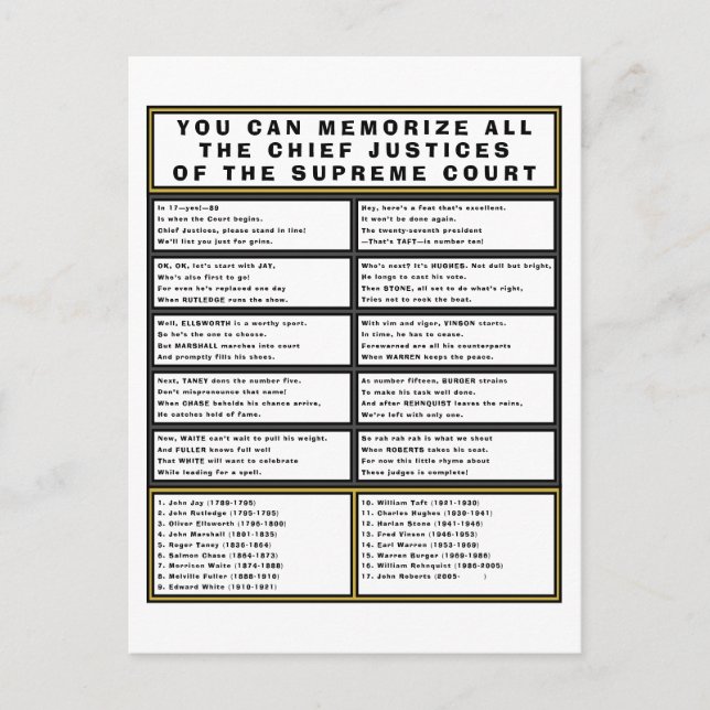 Supreme Court Postcard Funny Chief Justice Poetry (Front)