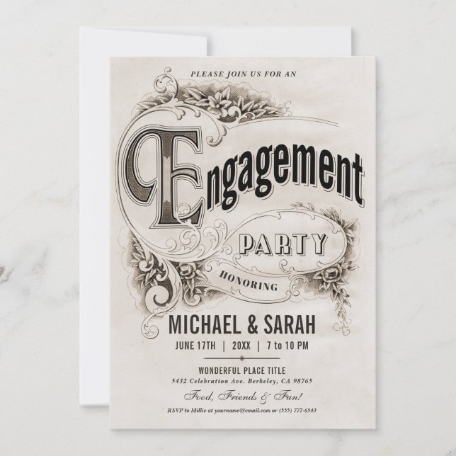 Supreme Vintage Engagement Party Invitations (Front)