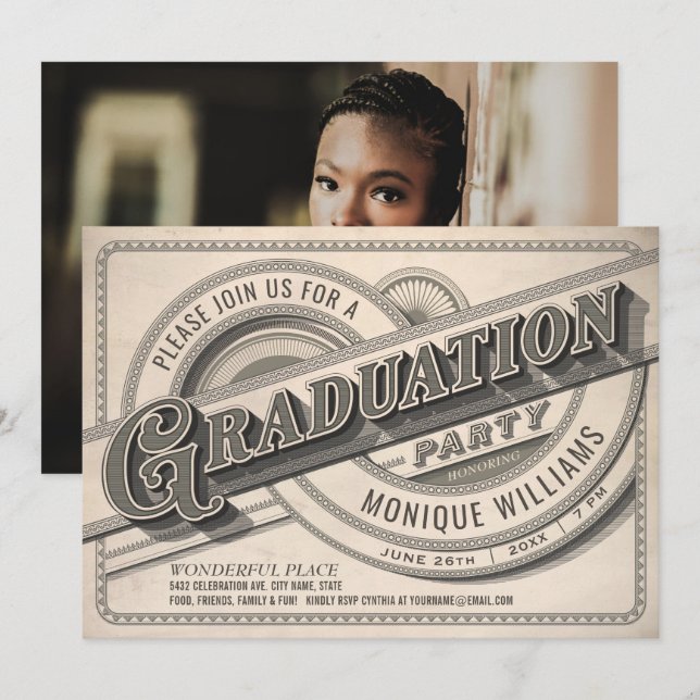 Supreme Vintage Graduation Party Invitations Photo (Front/Back)