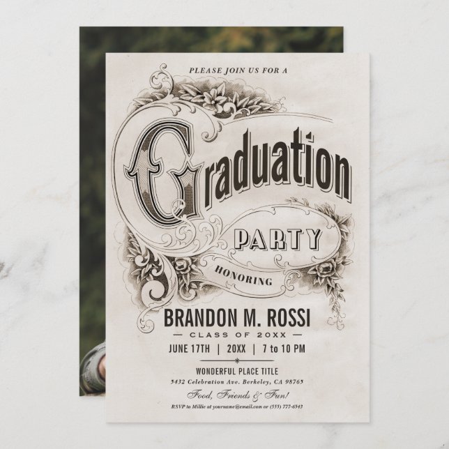 Supreme Vintage Photo Graduation Party Invitations (Front/Back)