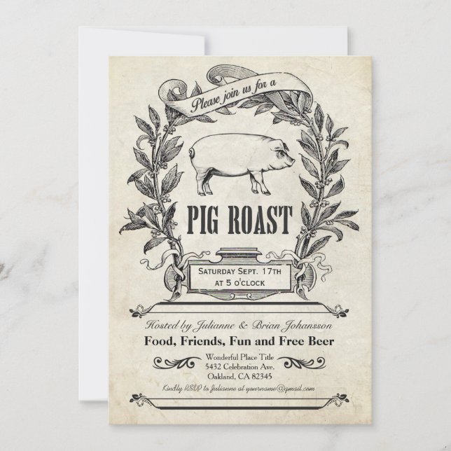 Supreme Vintage Pig Roast Invitations (Front)