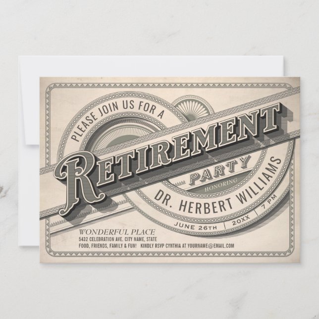 Supreme Vintage Retirement Party Invitations (Front)