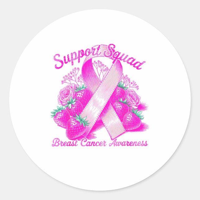 Suprt Squad Breast Cancer Awareness Nk Ribbon Wome Classic Round Sticker (Front)